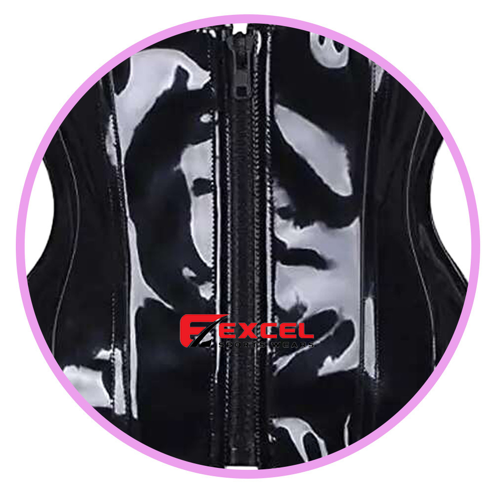 2024 Top Suppliers Exporter Custom Made Black Handmade PVC Vinyl Shiny Front Zipper Woman Fetish Buckle Steel Boned  corset.