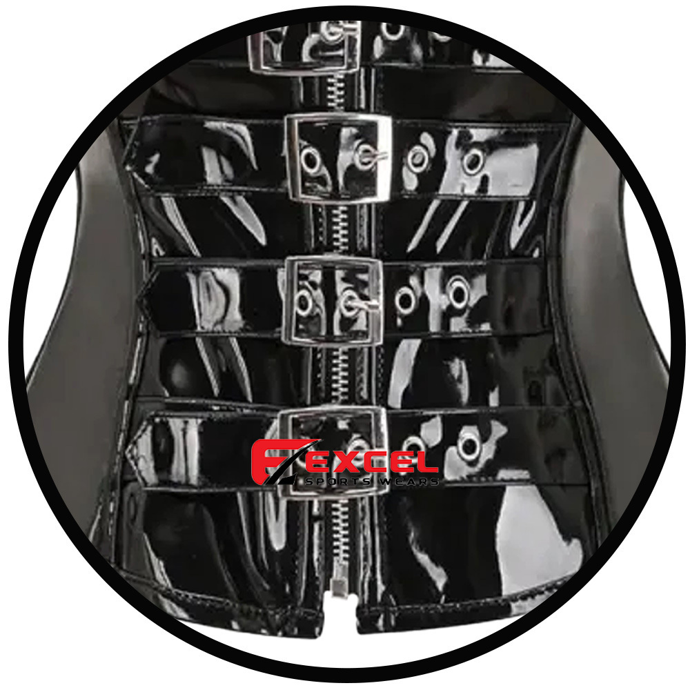 2024 Pakistan Top Suppliers Exporter Custom Made Black PVC shiny Handmade PVC Vinyl Woman Fetish Buckle Steel Boned  corset.