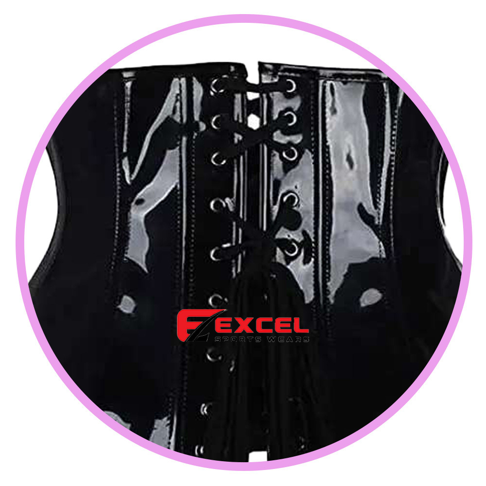 2024 Top Suppliers Exporter Custom Made Black Handmade PVC Vinyl Shiny Front Zipper Woman Fetish Buckle Steel Boned  corset.