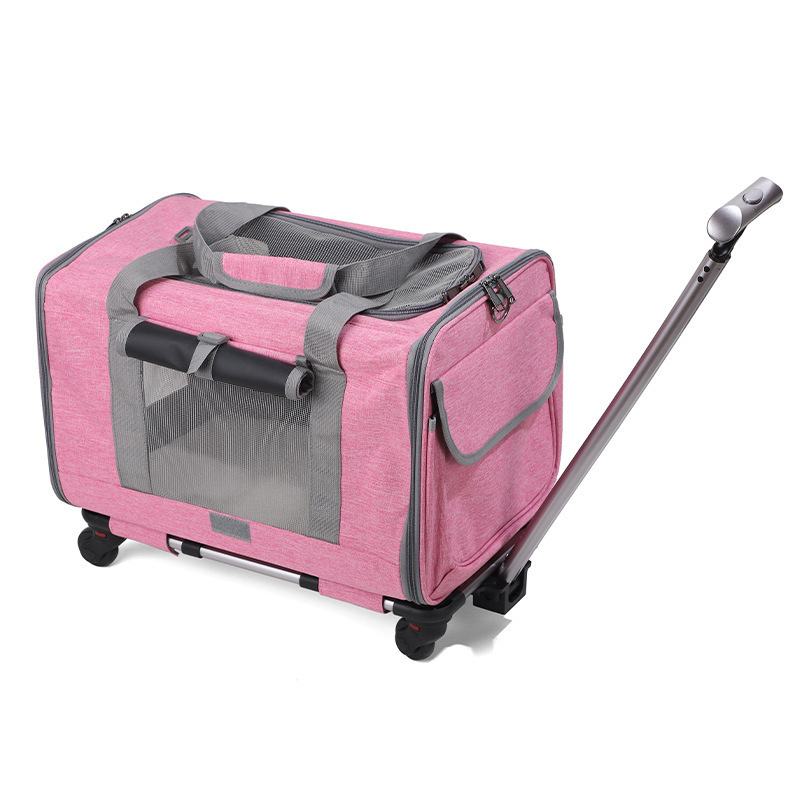 Tote Luggage Soft Sided Pet Carrier Airline Approved Pet Rolling Trolley Carrier with Four Detachable Wheels