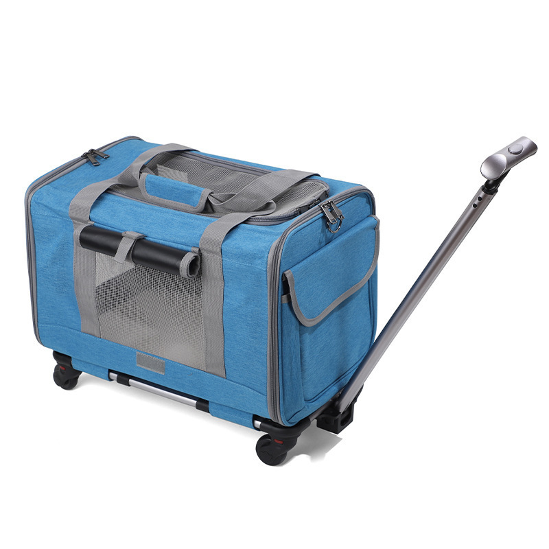 Tote Luggage Soft Sided Pet Carrier Airline Approved Pet Rolling Trolley Carrier with Four Detachable Wheels