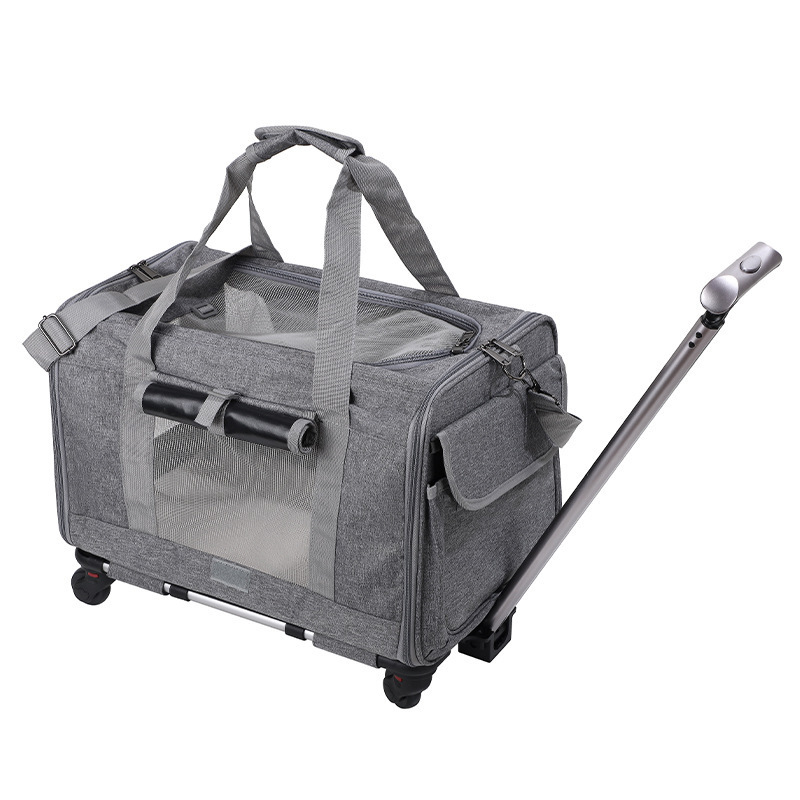 Tote Luggage Soft Sided Pet Carrier Airline Approved Pet Rolling Trolley Carrier with Four Detachable Wheels