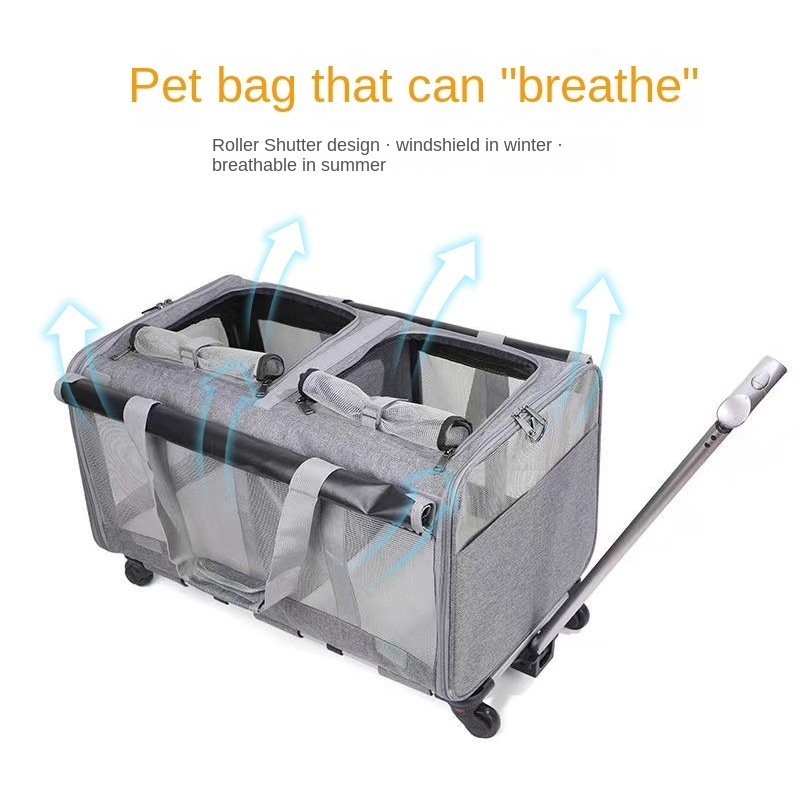 Pet Trolley Bag Large Space Hatchback Multi-cat Carrying Case Detachable Portable Travel Pet Carrier with Wheels for 2 Cats prem