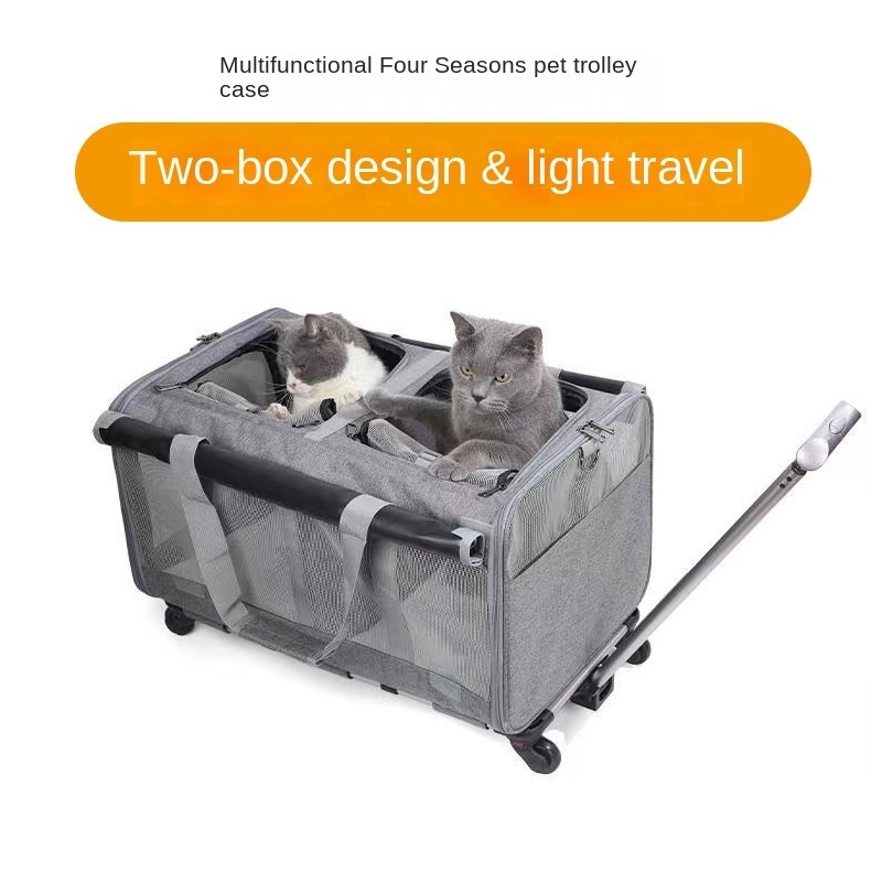 Pet Trolley Bag Large Space Hatchback Multi-cat Carrying Case Detachable Portable Travel Pet Carrier with Wheels for 2 Cats prem