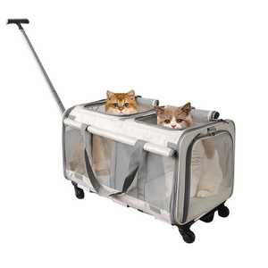 Pet Trolley Bag Large Space Hatchback Multi-cat Carrying Case Detachable Portable Travel Pet Carrier with Wheels for 2 Cats prem