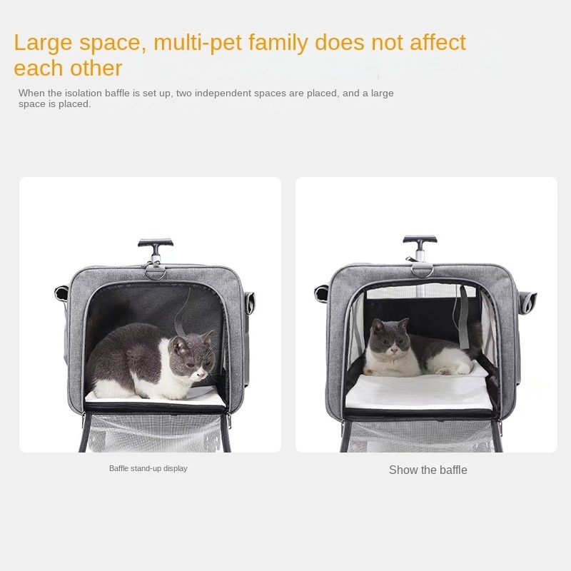 Pet Trolley Bag Large Space Hatchback Multi-cat Carrying Case Detachable Portable Travel Pet Carrier with Wheels for 2 Cats prem