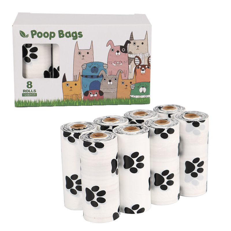 hot selling eco friendly high quality custom logo printed biodegradable 8 rolls doggie waste bags for dogs pet dog poop bag