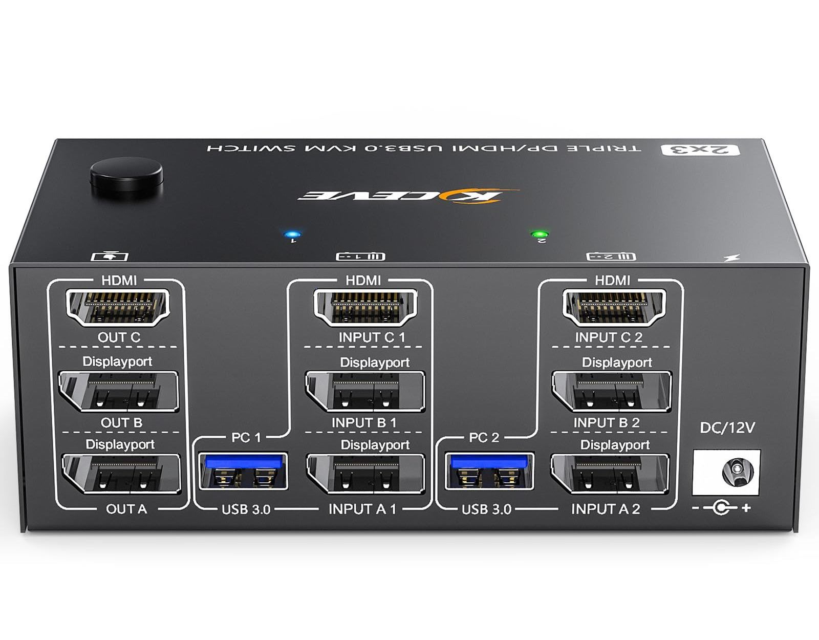 Kceve KVM Switch 3 Monitors 2 Computers 8K@60Hz 4K@144Hz, HDMI+2 Displayport KVM Switch Triple Monitor for 2 Computer Share