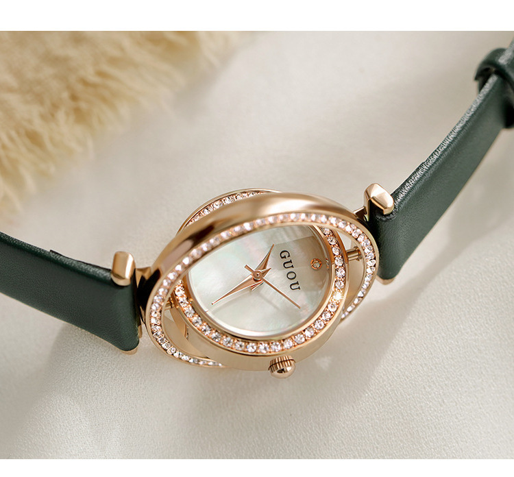 Hot sales  GUOU 6039 Luxury Diamond Women Watches   Fashion Quartz Ladies Leather Waterproof Quartz  Watch