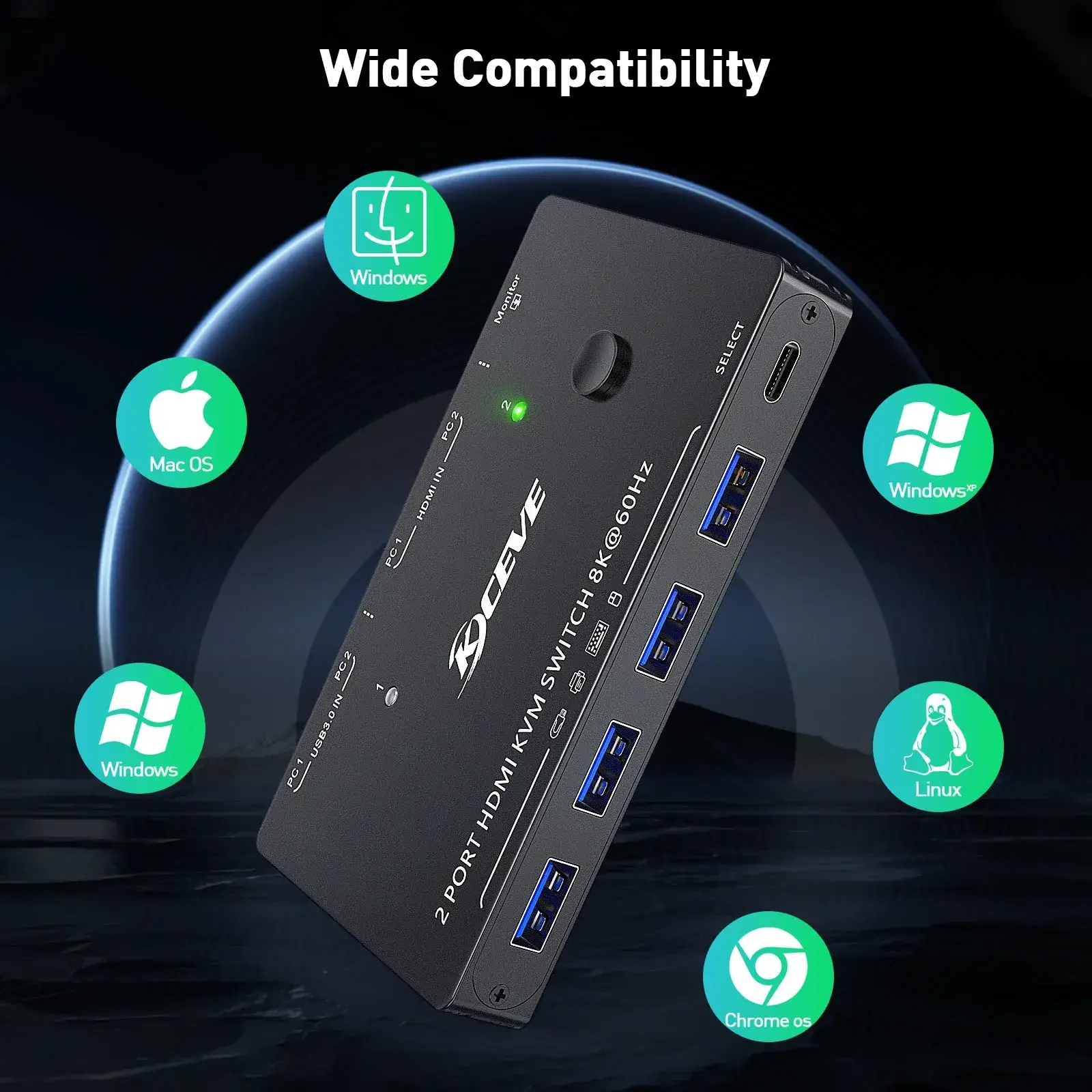 Kceve KVM8201 8K USB 3.0 KVM Switch HD 2 Port 8K@60Hz 4K@120Hz for 2 Computers Share 1 Monitor and 4 USB 3.0 Devices