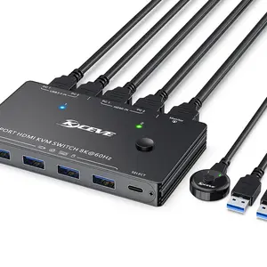 KCEVE USB3.0 KVM Switch HDMI 2 Ports 8K 60Hz HDMI 2.1 KVM Switch for 2 Computers 1 Monitor and 4 USB 3.0 Ports,,HDCP 2.3, HDR 10