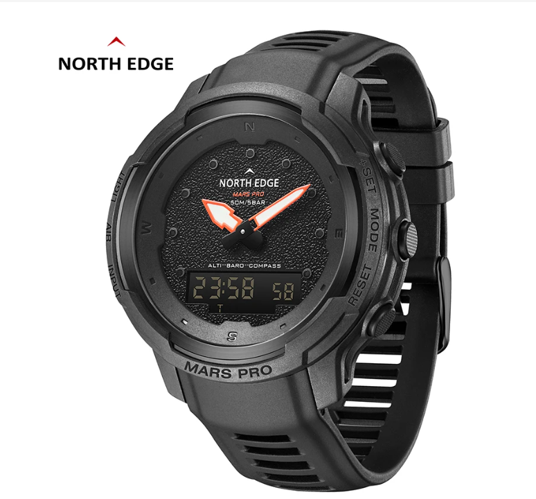 NORTH EDGE MARS Pro Men's Sports Digital Watch Carbon Fiber Case Watches Altimeter Barometer Compass Waterproof 50M