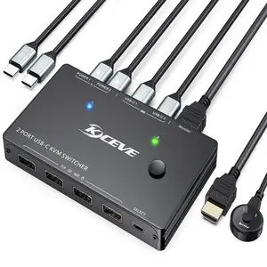 KCEVE USB Type-C KVM Switch 2 In 1 Out 4K USB HD KVM Switch Support PD Charge for 2 Computers Share 1 Monitor and 4 USB Devices