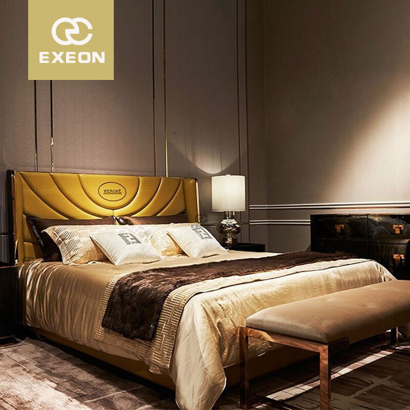 Italian Light Luxury Villa Bedroom Soft Bag Leather 1.8m Double Bed High-end Furniture Customization