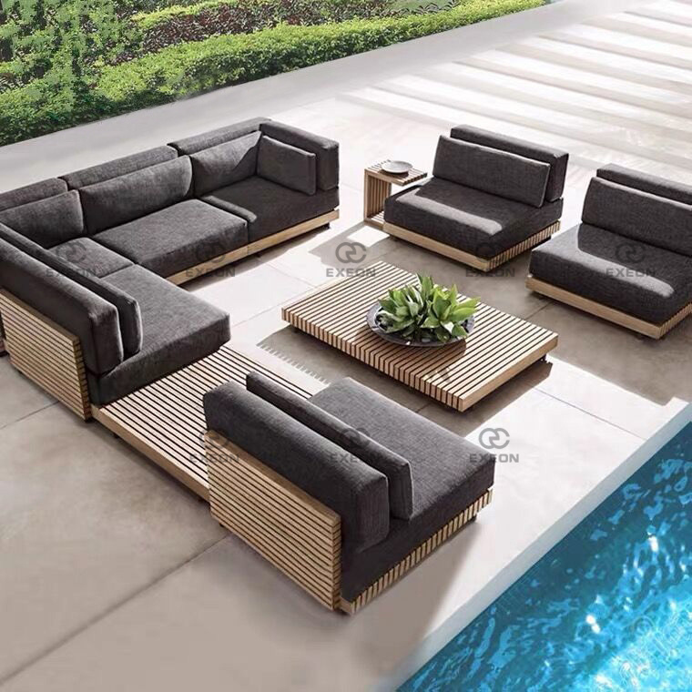 Outdoor Waterproof Teak Modular Sofa Outdoor Patio Garden Sets Sofa Wood Furniture