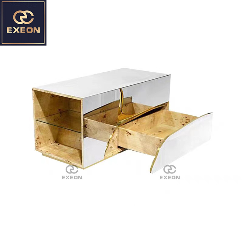 High Quality Italian Light Luxury Stainless Steel Nightstand High-end  Hotel Villa Bedroom Drawer Nightstand