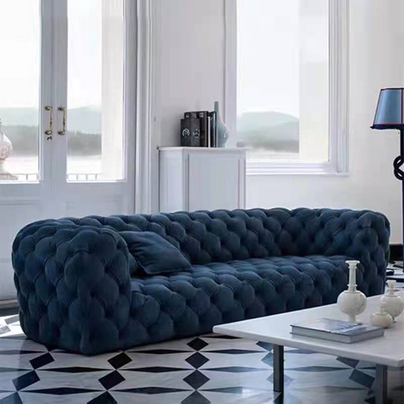 Luxury Style Chester Moon Floor Three Seater Living Room Set Furniture Italian Modern Blue Leather Chesterfield Sofa