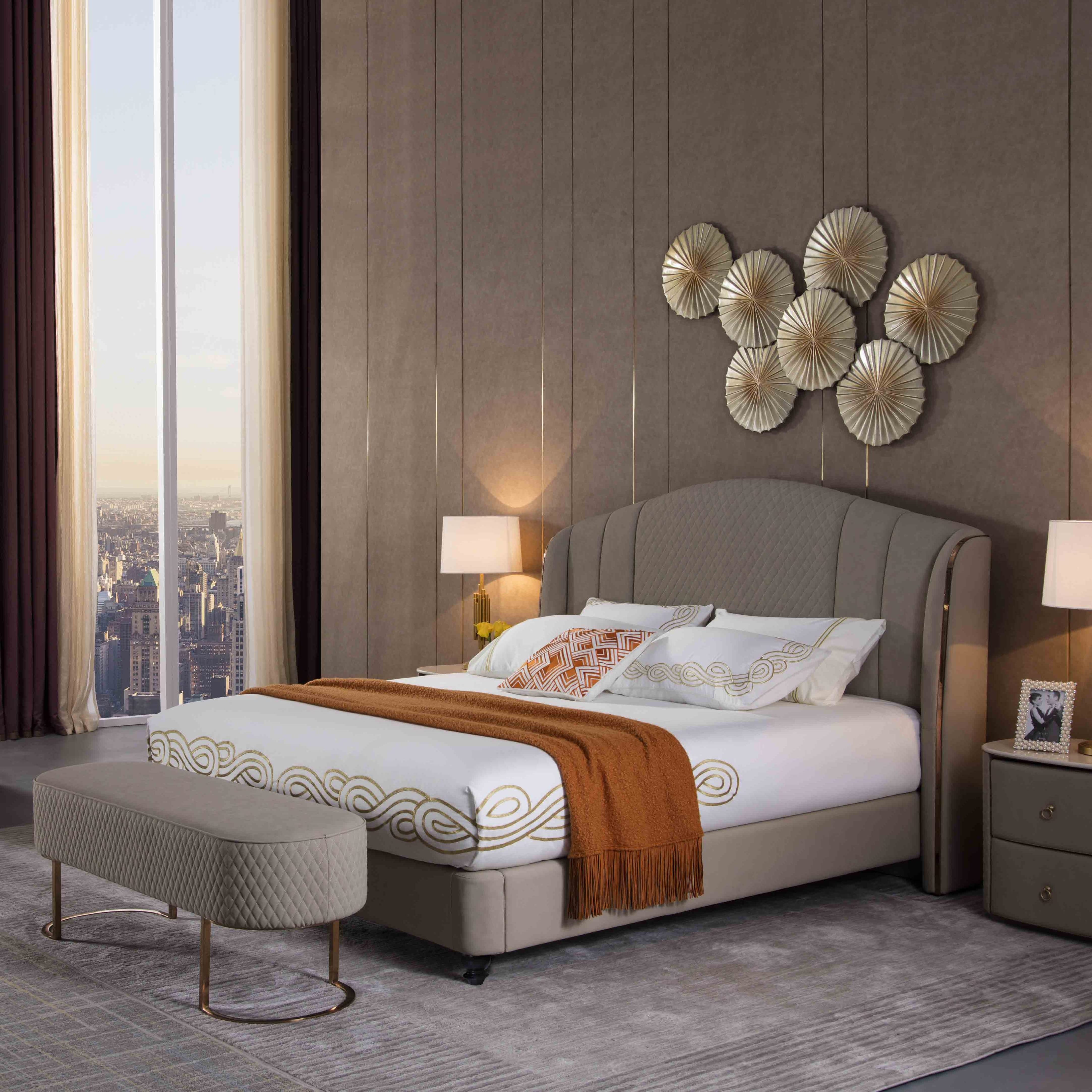 Luxury Modern Design Leather Soft King Size Double Bed Set With Headboard