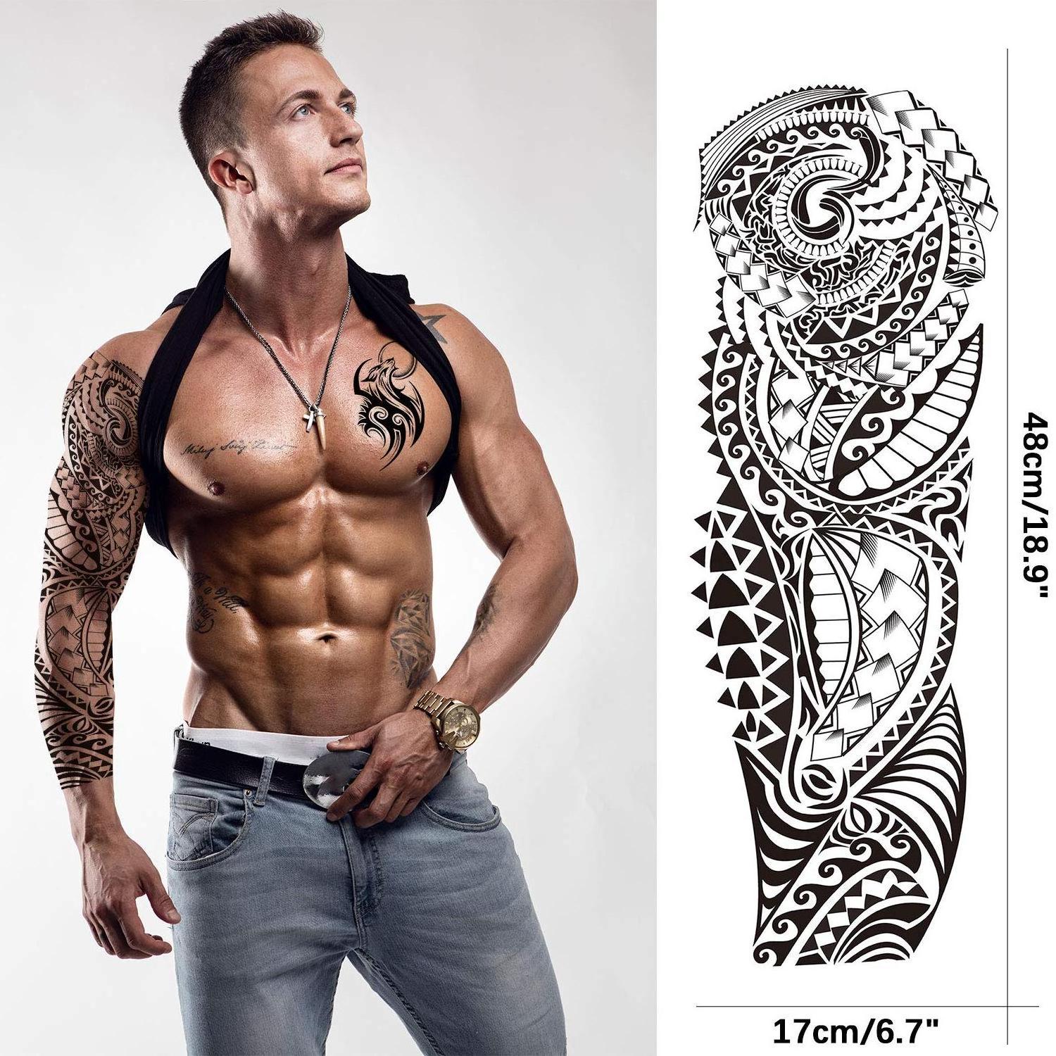 Full Arm Temporary Tattoos for Men Tattoos with Skull Half Sleeve Tattoos Temporary Realistic Adult