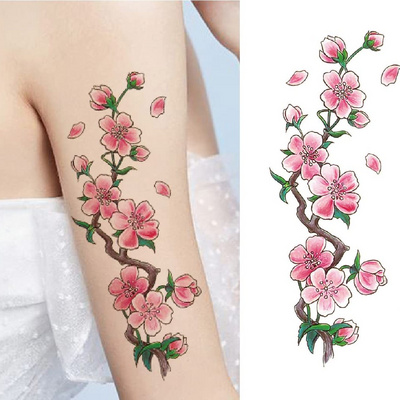 Flower Temporary Tattoos For Women Rose Cherry Peony Peach Blossoms Tattoo Body Art Adult Waterproof Stickers