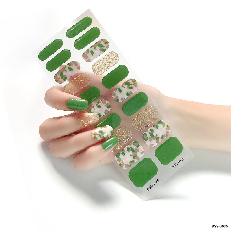 Custom Logo 3D Non-toxic Uv Semi Permanent Cured Gel Nail Wraps Polish Sticker Strips Kit