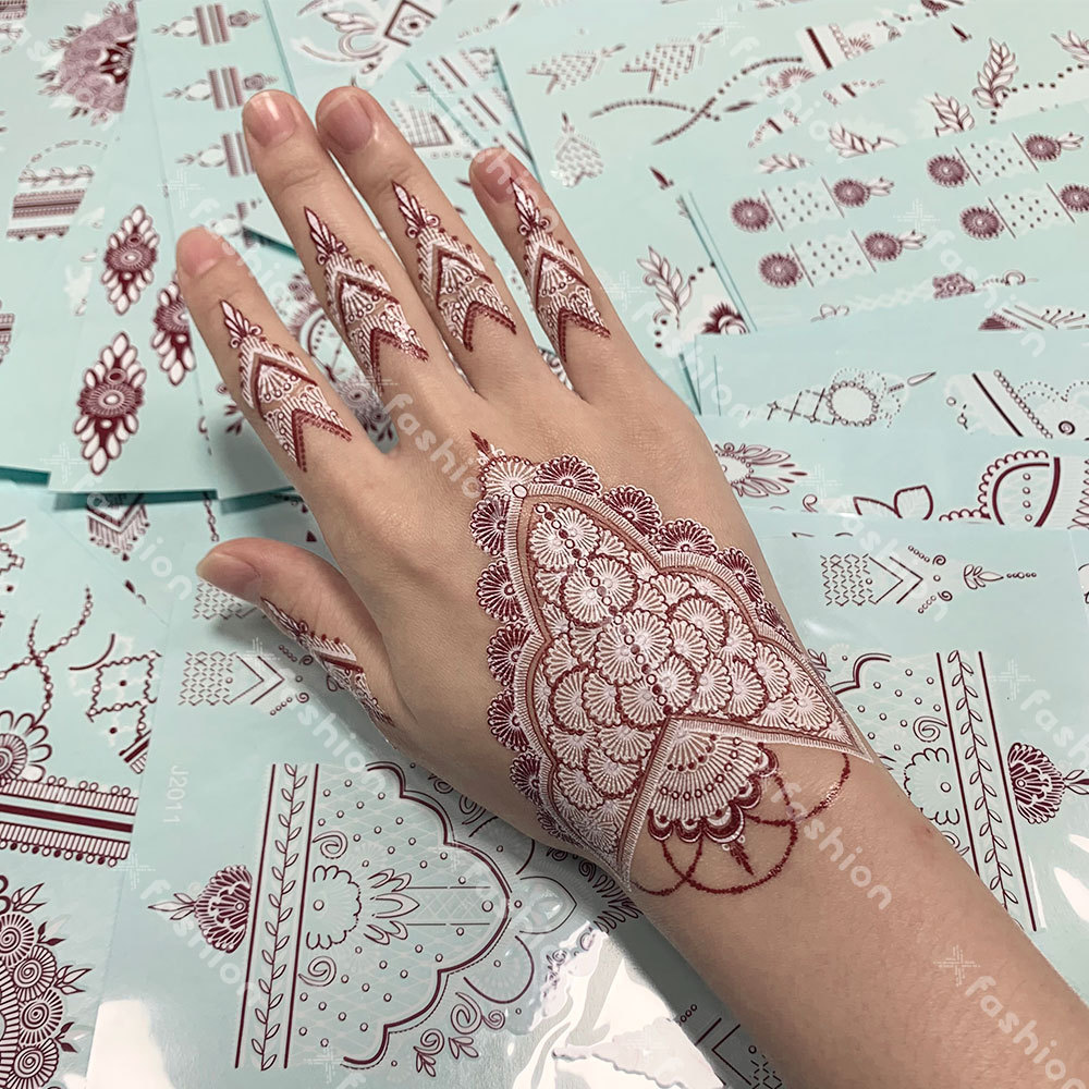 Customized Wedding Body White Brown Temporary Tattoo Sticker Henna Designs Henna Sticker