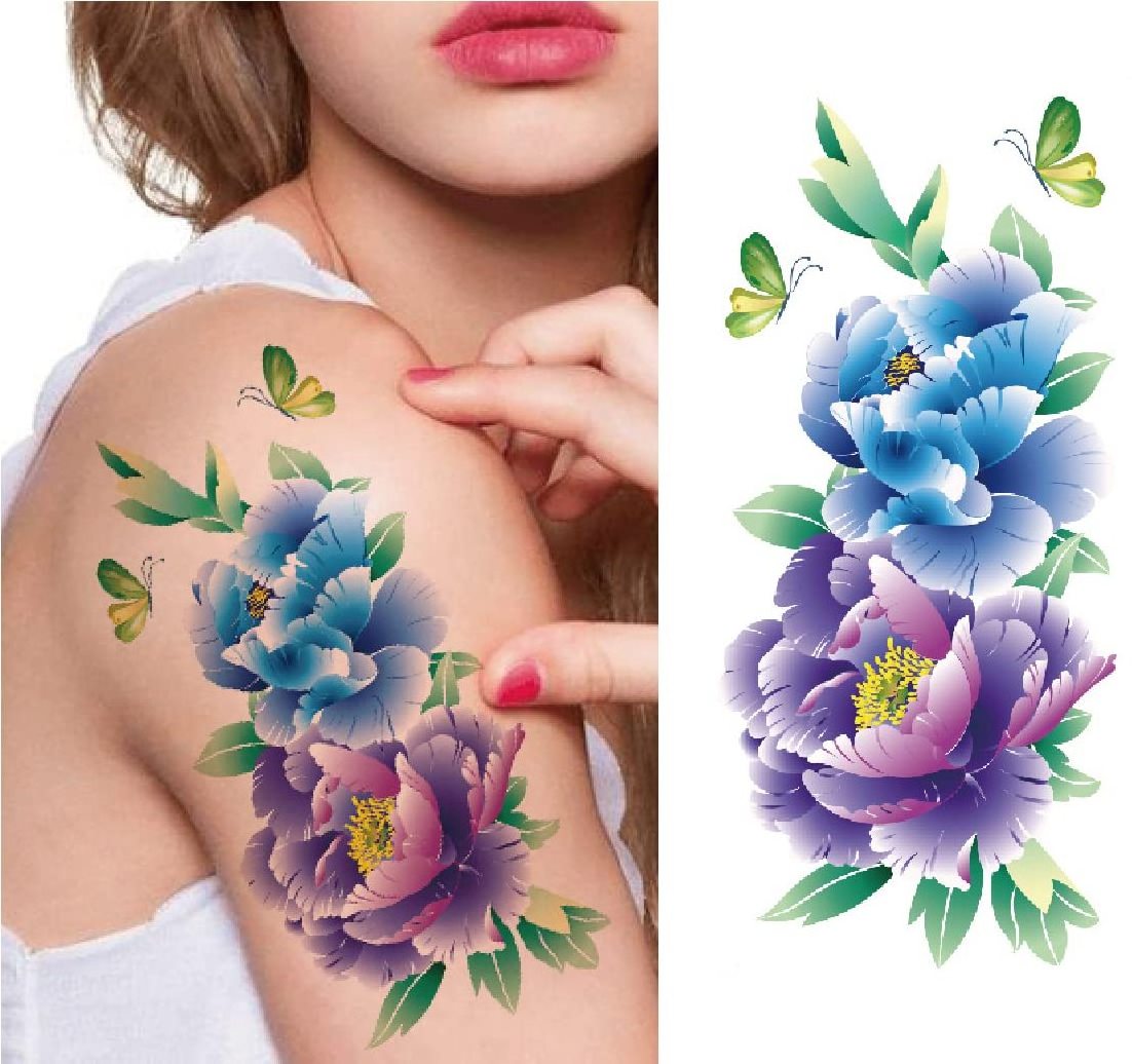 Flower Temporary Tattoos For Women Rose Cherry Peony Peach Blossoms Tattoo Body Art Adult Waterproof Stickers