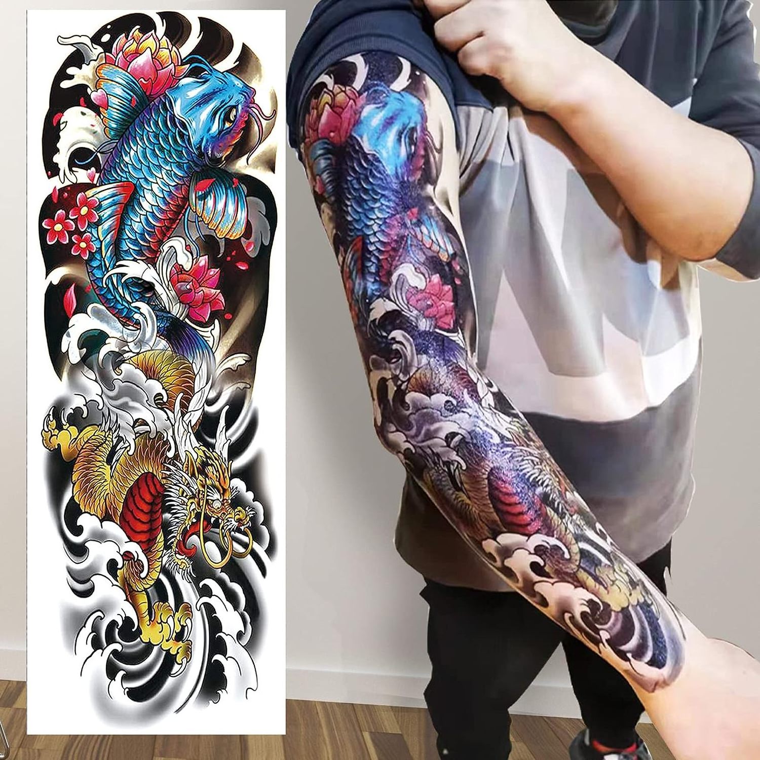 Full Arm Temporary Tattoos for Men Tattoos with Skull Half Sleeve Tattoos Temporary Realistic Adult