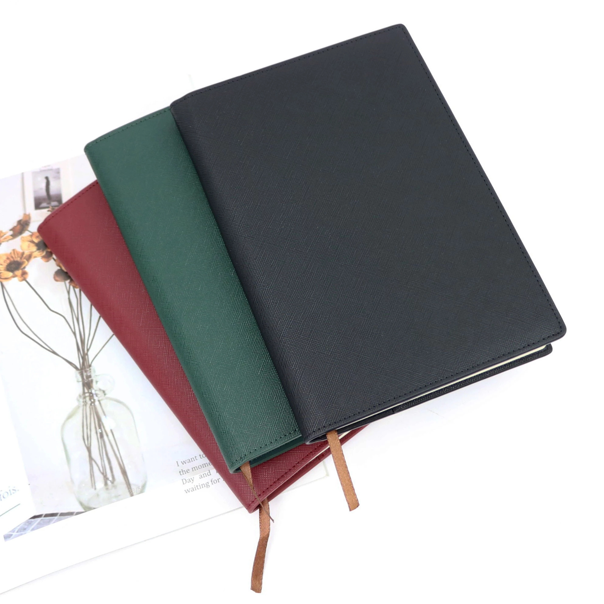 Custom office gift personalize agenda letters saffiano PU leather journal cover A5 paper diary A5 notebook