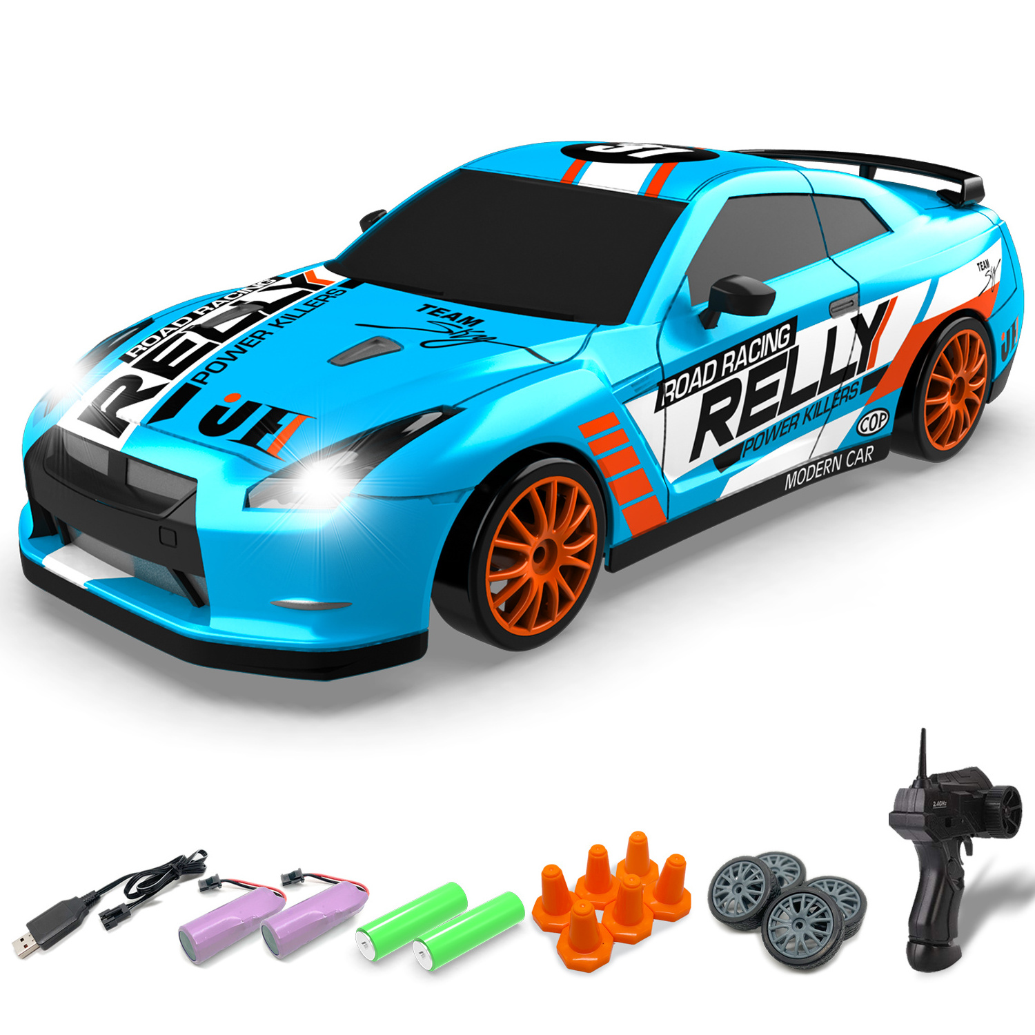 15km/h sport racing rc car drift high speed vehicle replaceable tires 1:24 2.4G 4wd remote control drift racing car