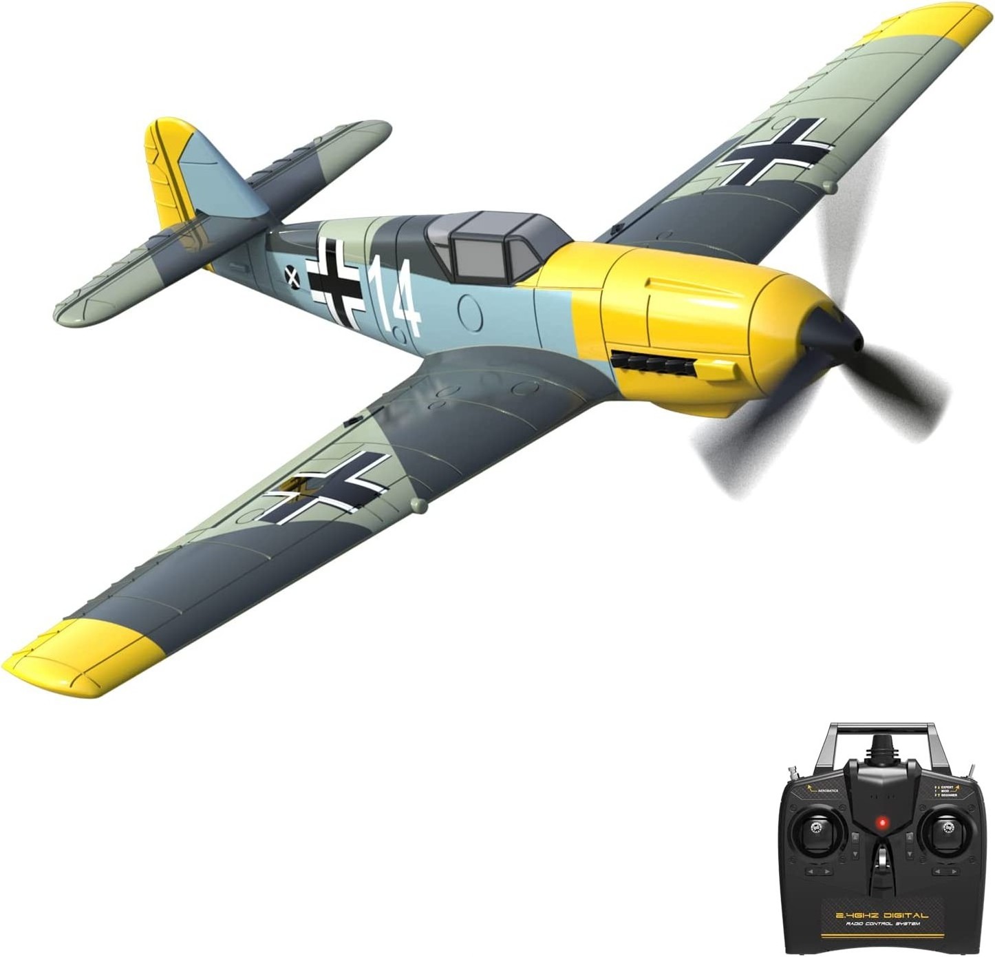 Volantex 400mm 4CH RC Airplane BF 109 RC Warbird for Beginners Electric Outdoor Foam Plane YELLOW Radio Control Toy 4 Channels