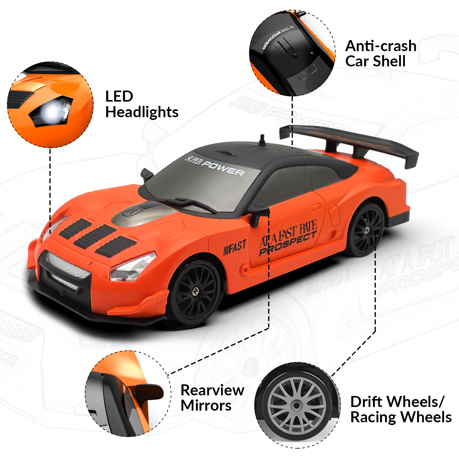 Mini RC Drift Car 1/24 2.4GHz Remote Control orange High Speed Race Drifting Toy Cars with Headlight for Boys Girls Adults Gift