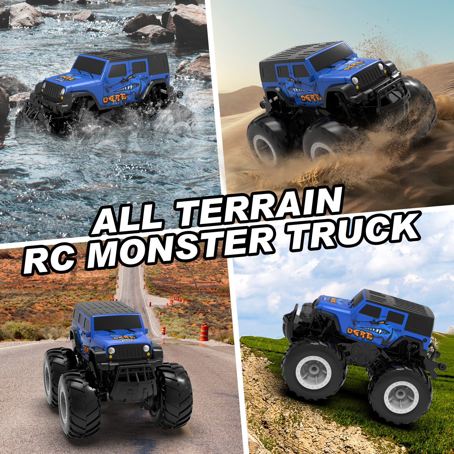 All Terrain 4WD Off-Road  Remote Control Trucks Toys Amphibious Waterproof RC Car Suitable for  Gifts for Boys/Girls