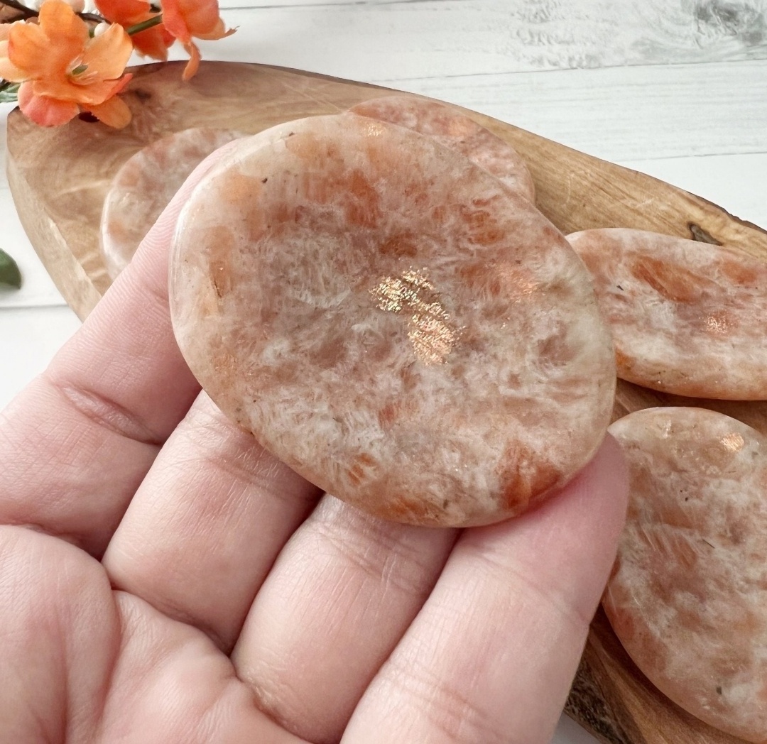 Natural Sunstone Healing Crystals Thumb Massage Stone Energy Yoga Chakras Worry Stones For Gift From Exis Crystal Exports