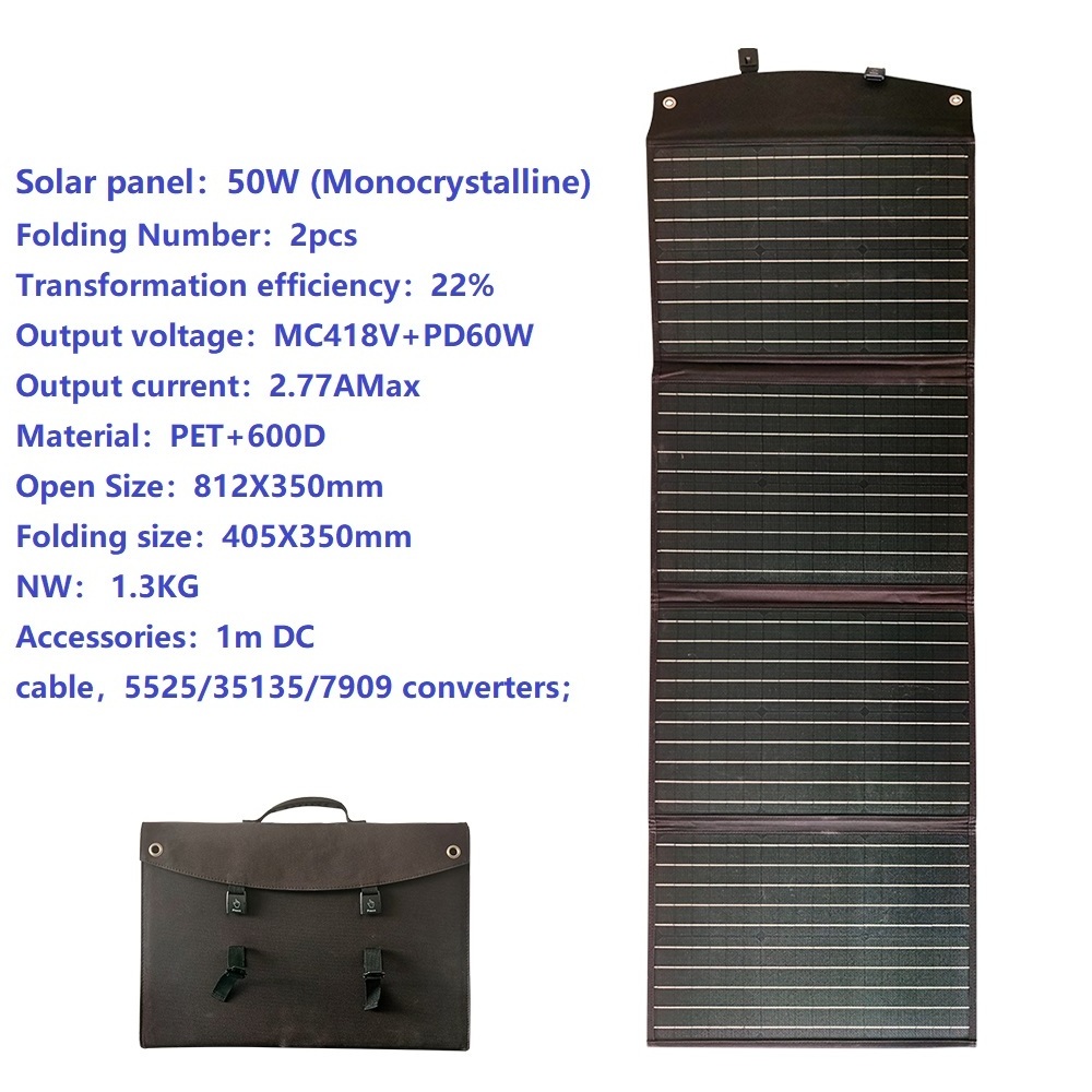 R UAPOW 50W Foldable Solar Panel Portable Bag Carry-and-Go Easy Life Companion Rechargeable Solar Energy System Power Supply