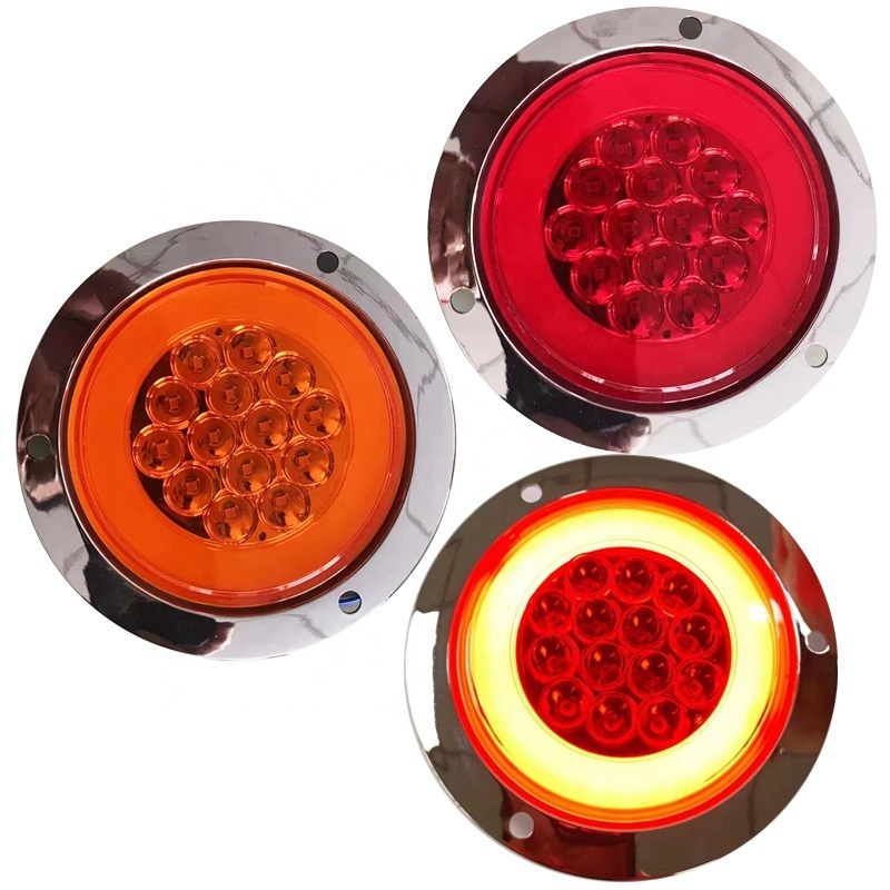 2024 hot 4 inch LED para Camiones Truck Semi trailer Rear Brake Light Y14 Strobe Red Amber Chrome Round 4