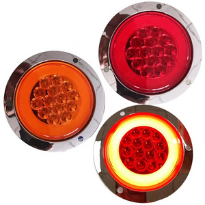 2024 hot 4 inch LED para Camiones Truck Semi trailer Rear Brake Light Y14 Strobe Red Amber Chrome Round 4" Turn Tail Stop Lamp