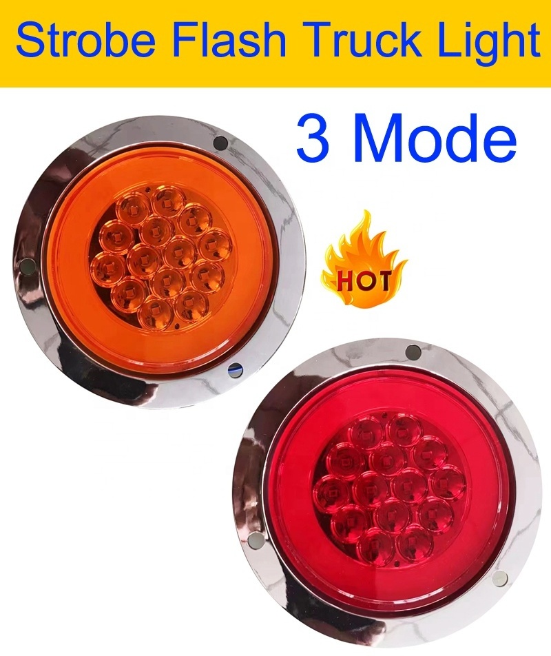 2024 hot 4 inch LED para Camiones Truck Semi trailer Rear Brake Light Y14 Strobe Red Amber Chrome Round 4