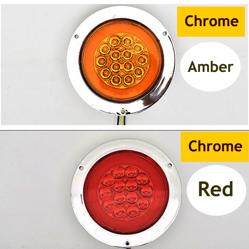 2024 hot 4 inch LED para Camiones Truck Semi trailer Rear Brake Light Y14 Strobe Red Amber Chrome Round 4