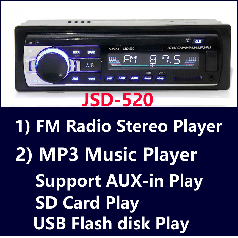 Estereo para auto carro coche FM /TF/USB /AUX-in Car Stereo Radio Avto truck MP3 Player JSD 520 1 DIN 12V MP3/WAV player for car