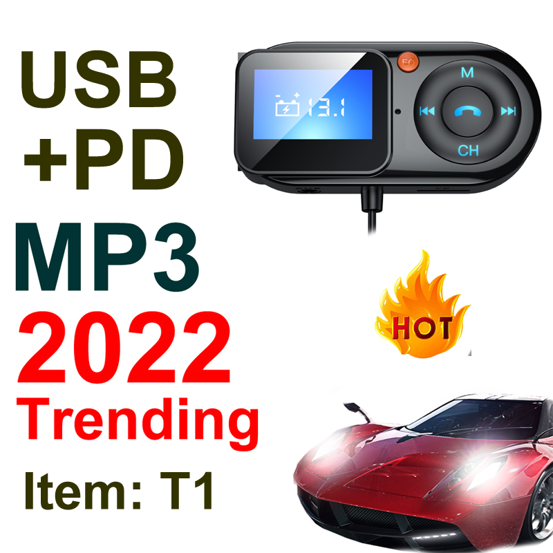 Trending USB Charger T1 PD Fast charging Car avto FM Transmitter MP3 Player with LCD Display Handsfree car kit Radio Adapter