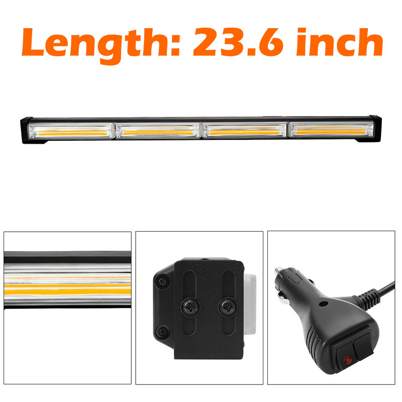 2024 Trend hot sale 4LED 40W 12V-24V COB LED Strobe traffic advisor Light Bar with suction Amber Flashing Emergency Warning Lamp