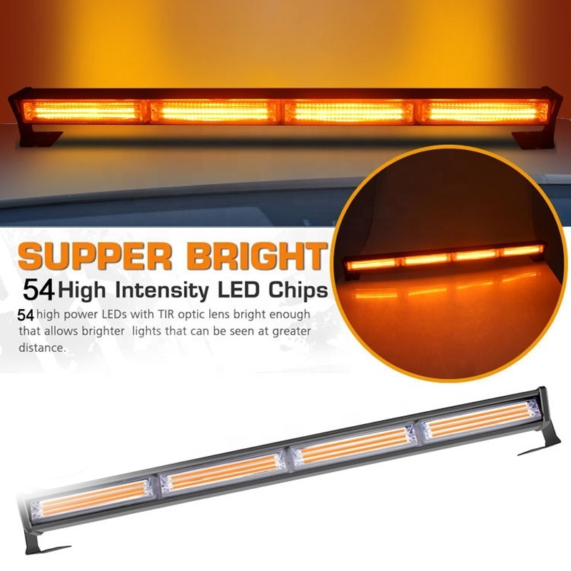 2024 Trend hot sale 4LED 40W 12V-24V COB LED Strobe traffic advisor Light Bar with suction Amber Flashing Emergency Warning Lamp