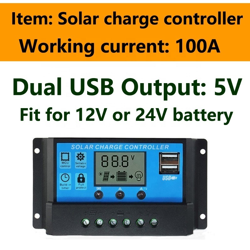 Wholesale 2023 trending items 100A PWM Solar charge Controller Intelligent Regulator 12V 24V with LCD Display & Dual USB Port