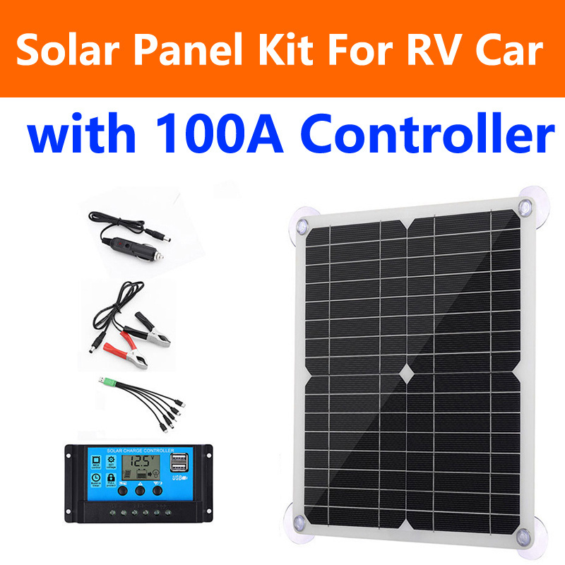 Tiktok RV Car Emergency power supply 12W Mono Solar Panel Kit battery charger with 100A Controller 12V For RV Car Boat Camper