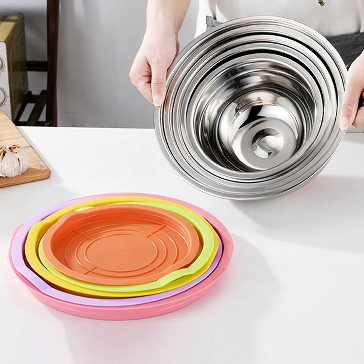 Wholesale Large Capacity Colorful Airtight Lid Deep Kitchen Stainless Steel Salad Mixing Bowls Set with Silicone Bottom