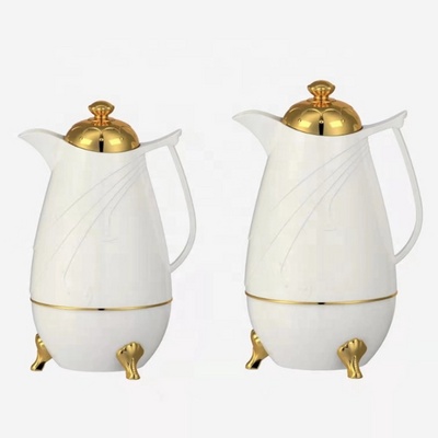 2024 New Arrival Wholesale 0.6L 1.0L Arabic Coffee Pot Pink Glass Vacuum Flask White Gold Tea Pot