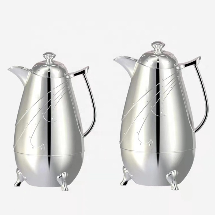 2024 New Arrival Wholesale 0.6L 1.0L Arabic Coffee Pot Pink Glass Vacuum Flask White Gold Tea Pot