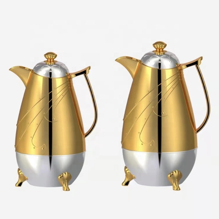 2024 New Arrival Wholesale 0.6L 1.0L Arabic Coffee Pot Pink Glass Vacuum Flask White Gold Tea Pot