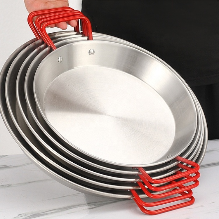 Large Size Stainless Steel 201 Red Handle Spanish Sea Food Pan Induction Gas Bottom Frypan Metal Paella in Spain